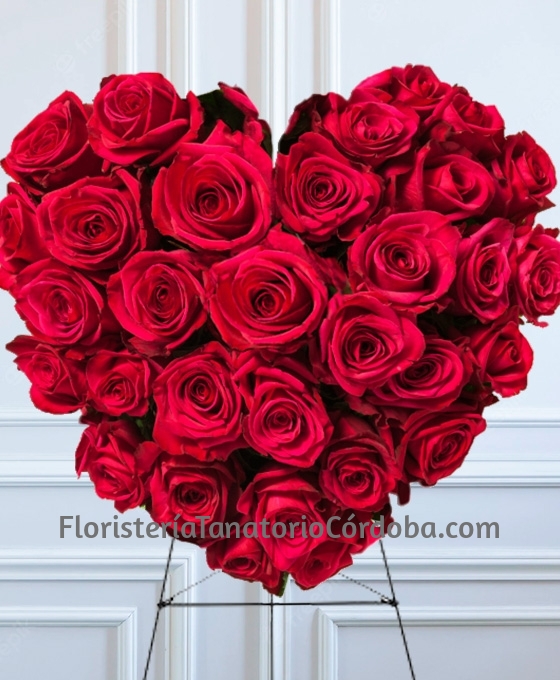 Corazón funerario de 36 rosas rojas